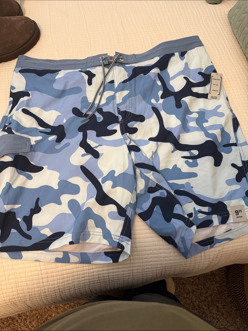 Light and Navy Blue Camo Swim Trunks